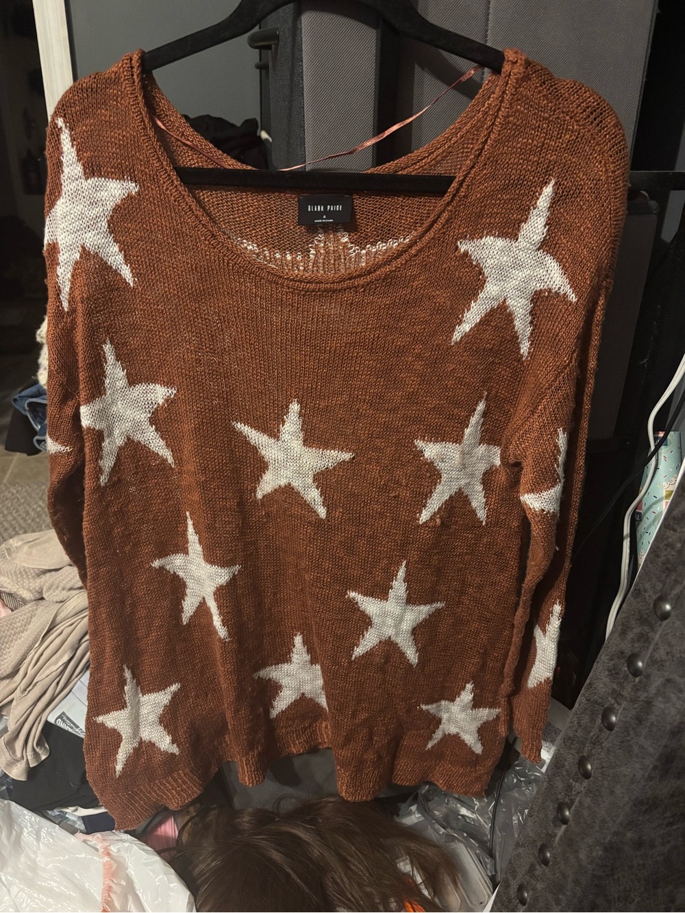 Blank Paige Sheer Women's Rust Star Scoop Neck Sweater Small